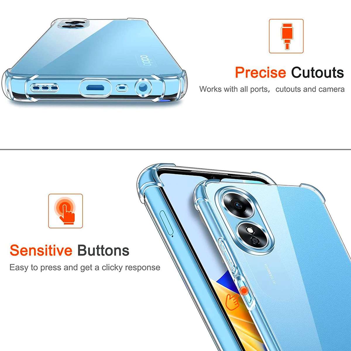 Protective Shockproof Transparent Case Designed for Oppo A17 / A17K