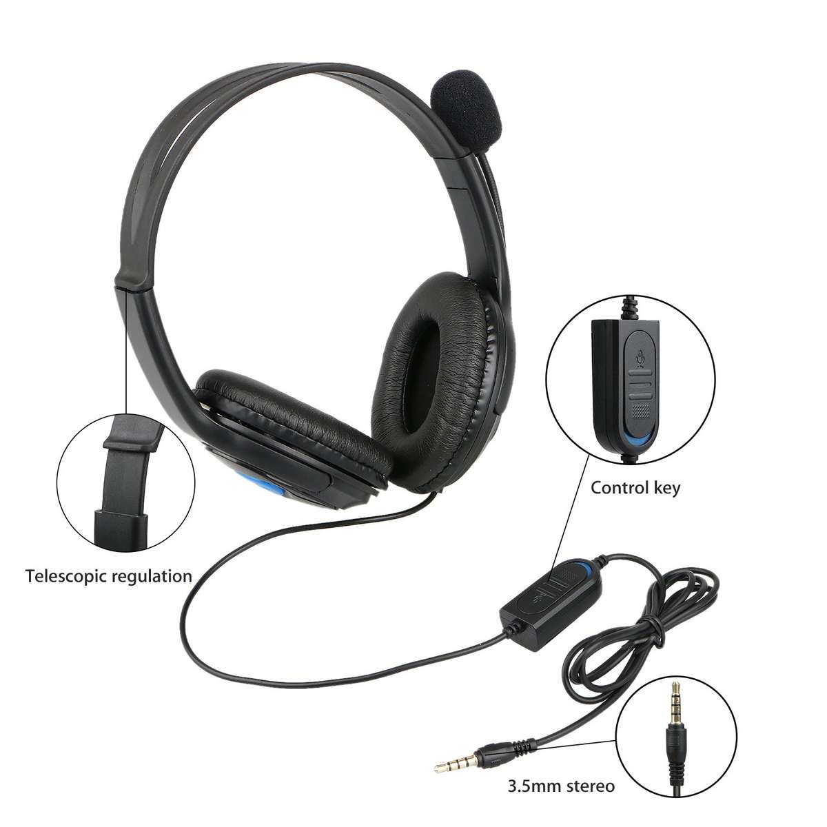 Wired Gaming Headset Soft Memory Earmuffs Headphones with Mic for PS4 - BLACK