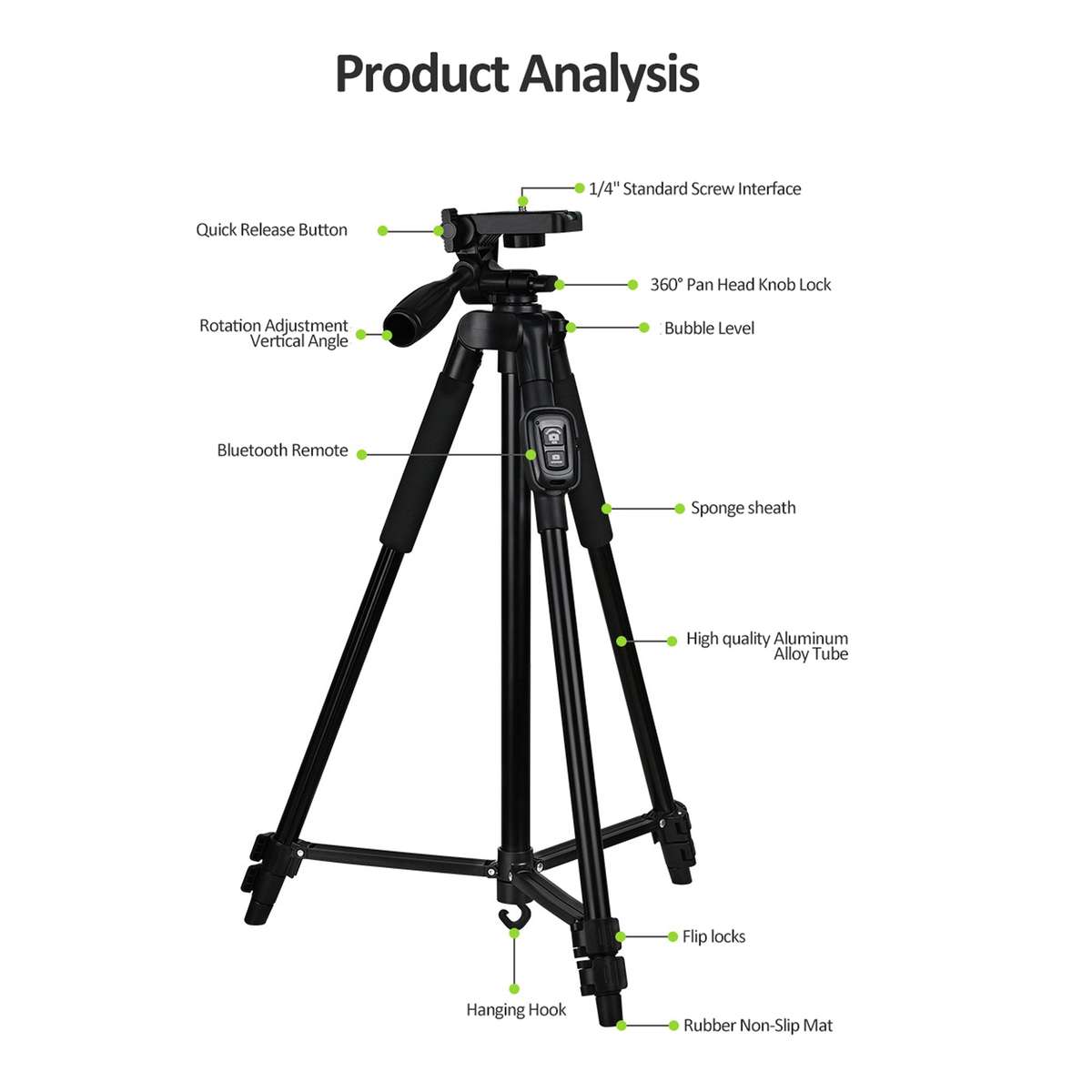 TRIPOD TRAVEL STAND FOR DSLR VIDEO CAMERA AND PHONE T-3208