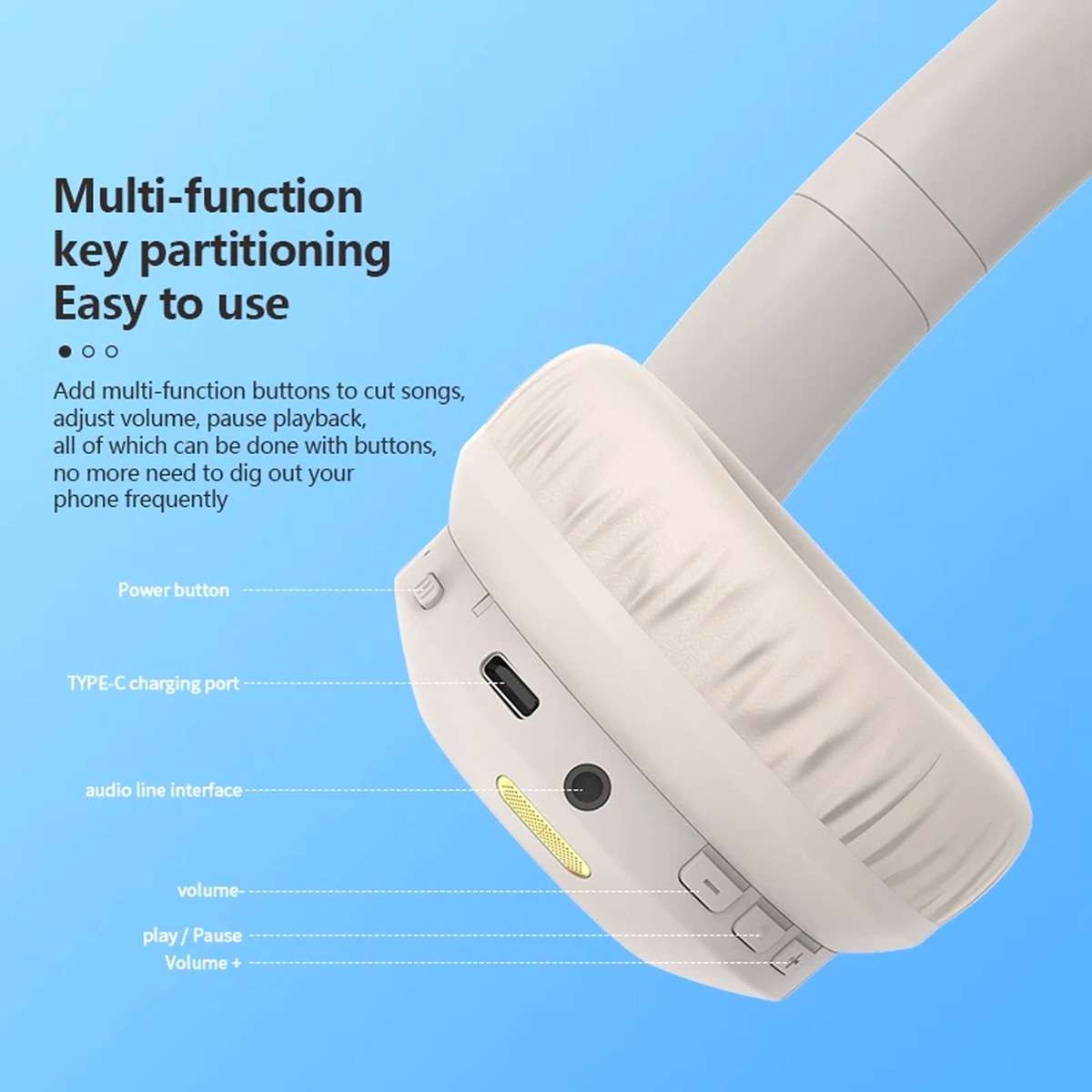 Wireless Headset ( BL 51 ) ANC+ENC Noise Canceling Bluetooth v5.3 High Quality Headphone - BIEGE