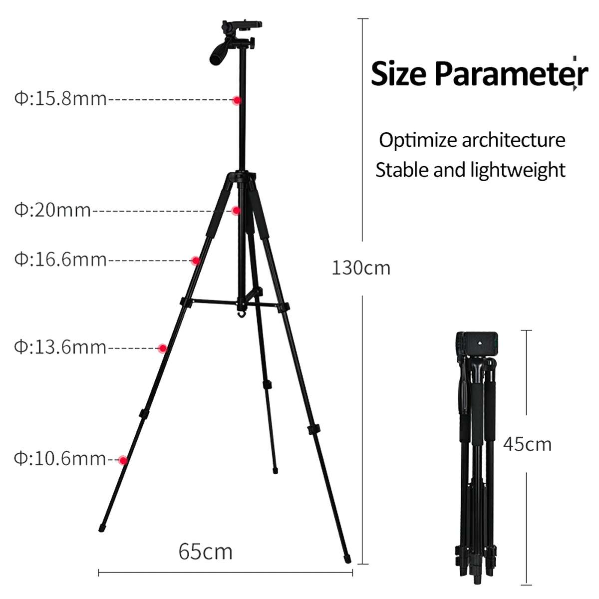TRIPOD TRAVEL STAND FOR DSLR VIDEO CAMERA AND PHONE T-3208