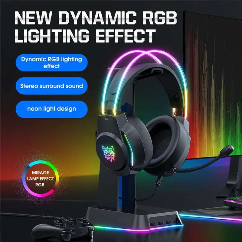ONIKUMA X26 E-sports Gaming Headset with RGB Lighting Noise Reduction Wired Headphone - Black
