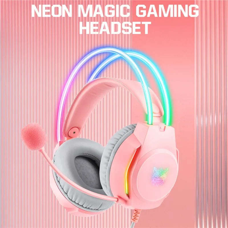 ONIKUMA X26 E-sports Gaming Headset with RGB Lighting Noise Reduction Wired Headphone - Pink