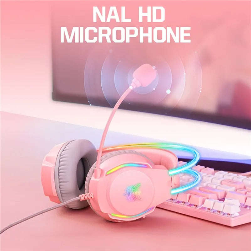 ONIKUMA X26 E-sports Gaming Headset with RGB Lighting Noise Reduction Wired Headphone - Pink