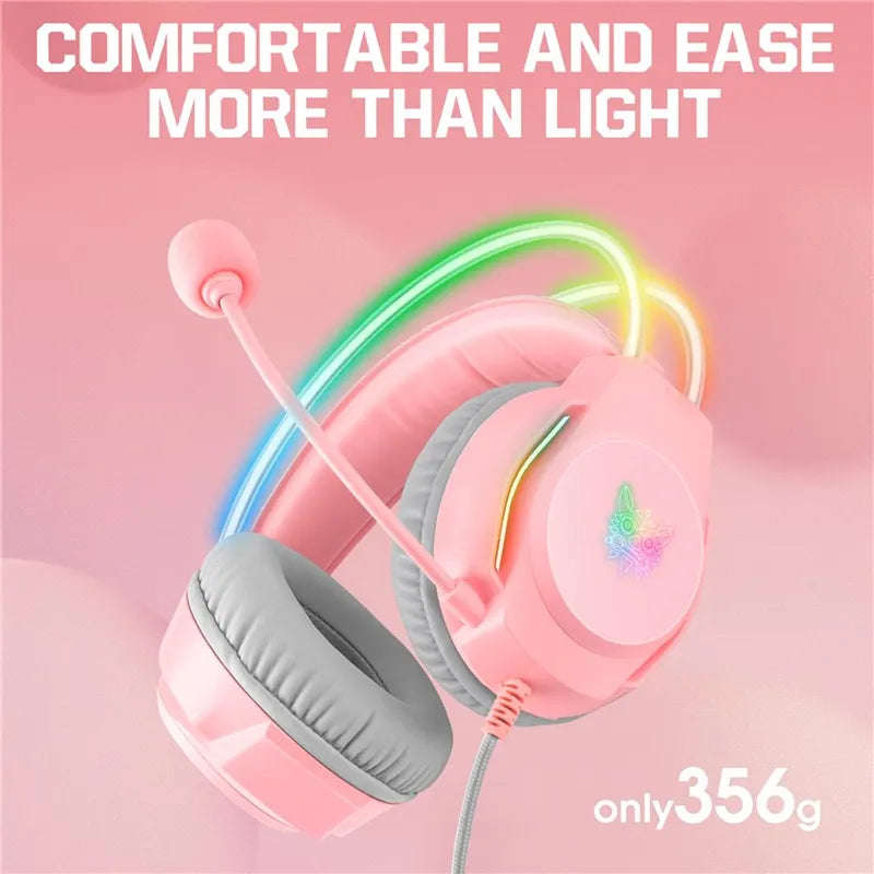 ONIKUMA X26 E-sports Gaming Headset with RGB Lighting Noise Reduction Wired Headphone - Pink