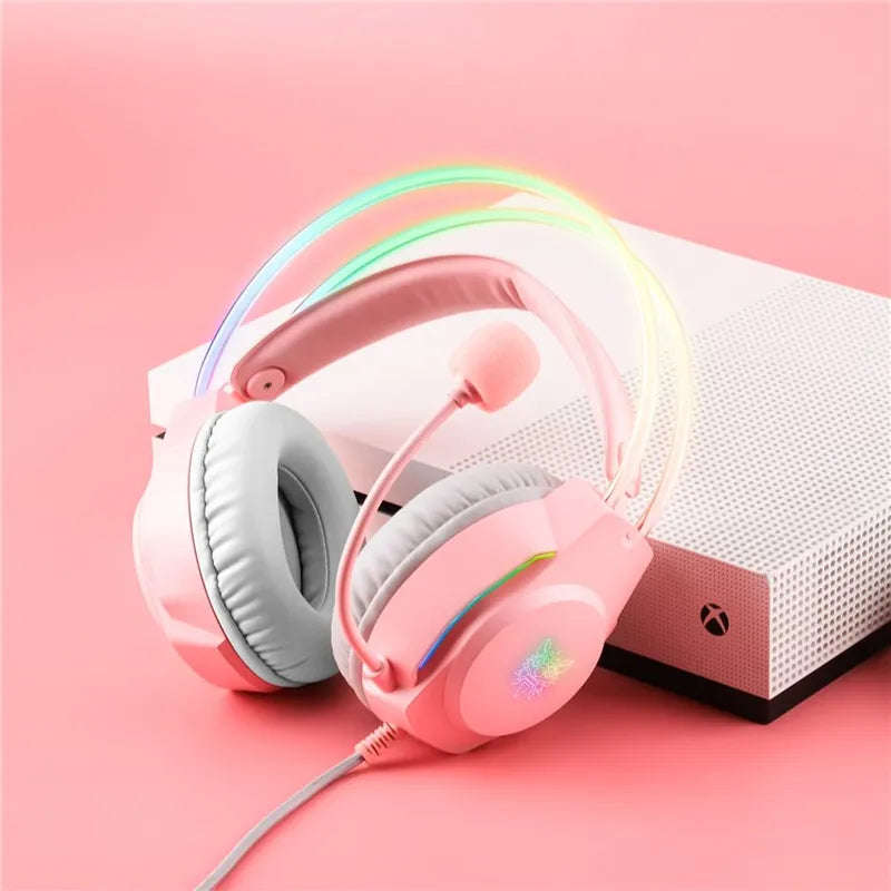 ONIKUMA X26 E-sports Gaming Headset with RGB Lighting Noise Reduction Wired Headphone - Pink