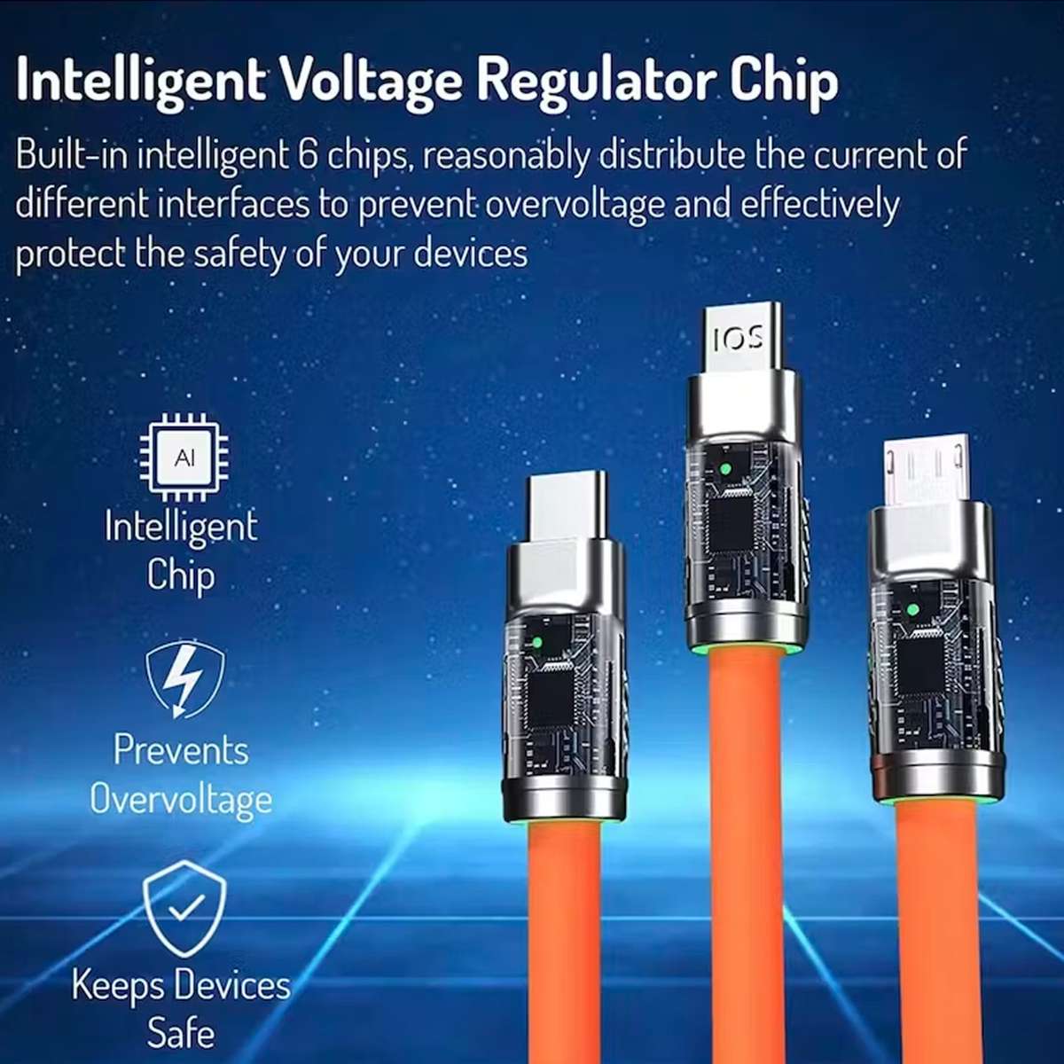 Retractable Fast Charging Cable 1.2m 100W 6A 3-in-1 Durable - Black