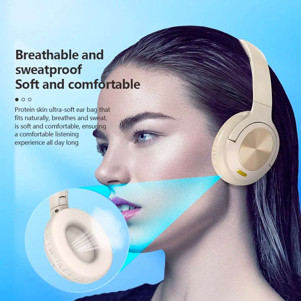 Wireless Headset ( BL 51 ) ANC+ENC Noise Canceling Bluetooth v5.3 High Quality Headphone - BIEGE