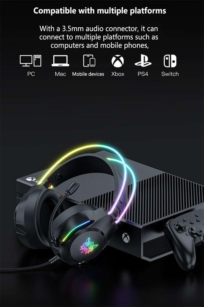 ONIKUMA X26 E-sports Gaming Headset with RGB Lighting Noise Reduction Wired Headphone - Black