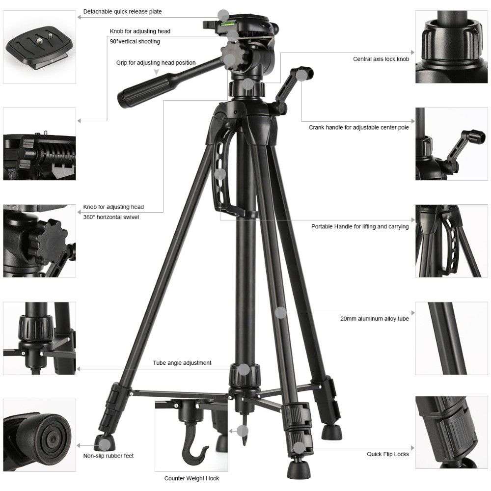 Extendable Lightweight Travel Camera Tripod Kit