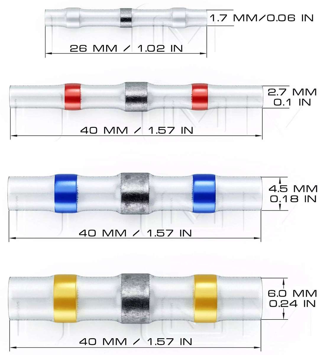 Heat Shrink Solder Sleeve Crimpless Butt Connectors Red  18-22 AWG