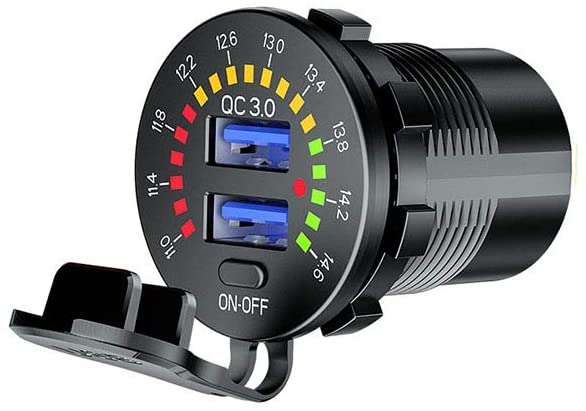 Dual QC3.0 USB Charger with LED Digital Voltmeter & On/Off Switch