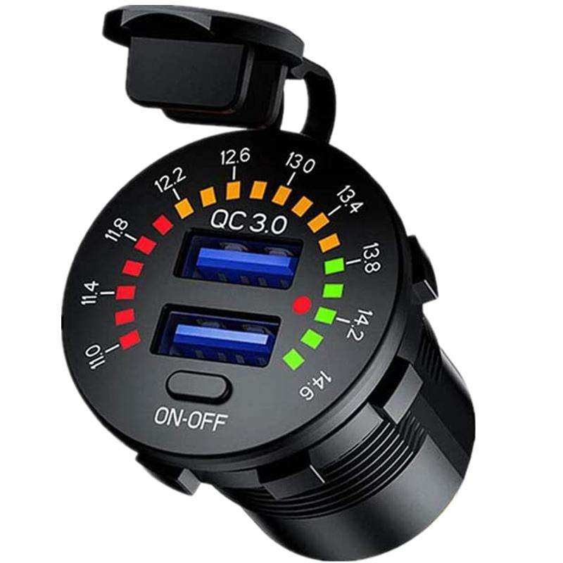 Dual QC3.0 USB Charger with LED Digital Voltmeter & On/Off Switch