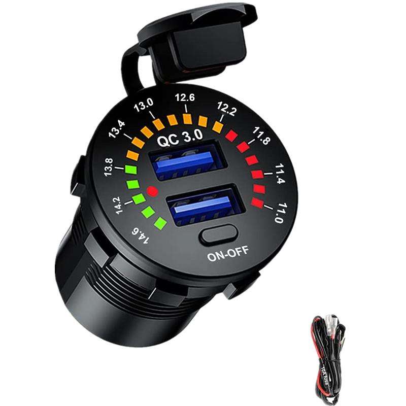 Dual QC3.0 USB Charger with LED Digital Voltmeter & On/Off Switch