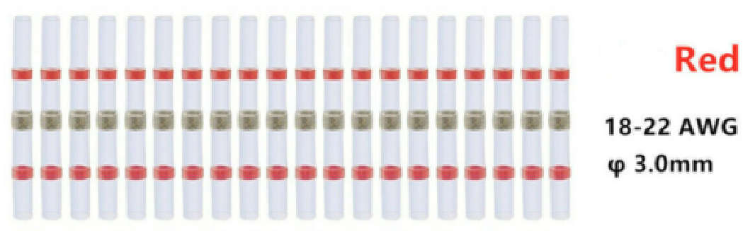 Heat Shrink Solder Sleeve Crimpless Butt Connectors Red  18-22 AWG