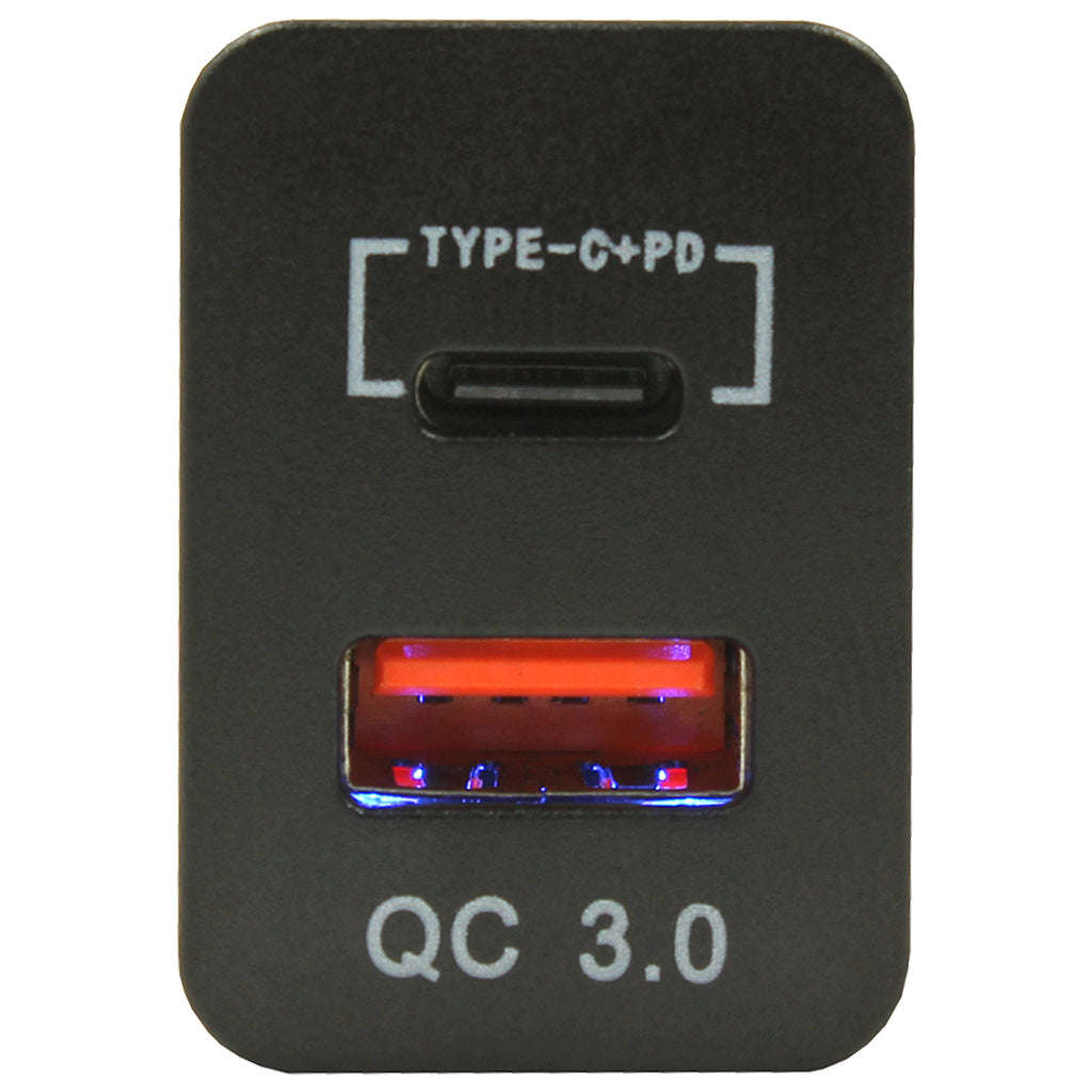 Dual QC3.0 USB and Type-C Charger for Toyota 32x20mm (Revo)