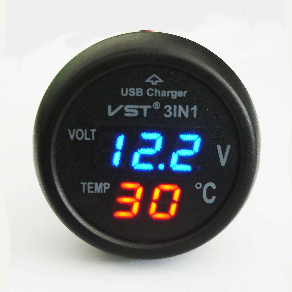3 in 1 VST-706 Digital LED car Voltmeter Thermometer Auto Car USB Charger 12V/24V Cigarette Lighter