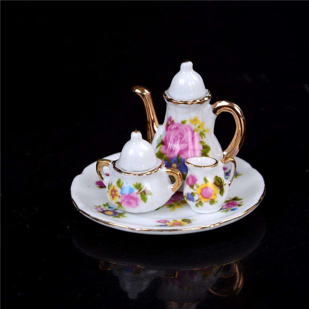 Miniature Tea Set (for Printer's Tray/Dollhouse) Floral Multicoloured with 'Gold'