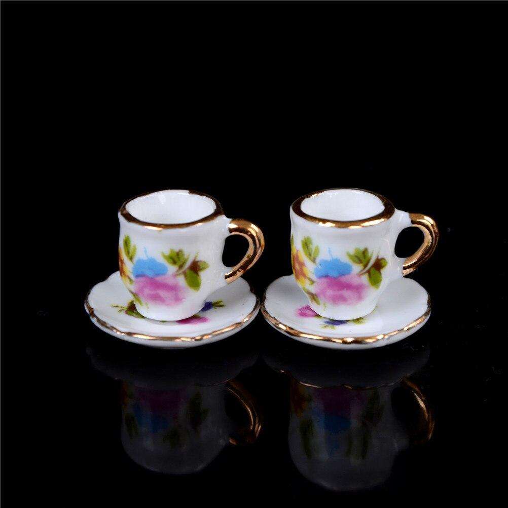 Miniature Tea Set (for Printer's Tray/Dollhouse) Floral Multicoloured with 'Gold'