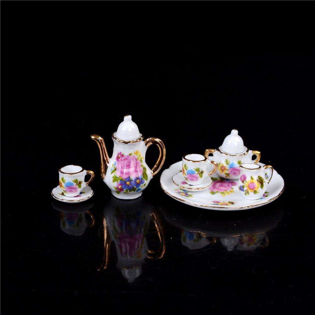 Miniature Tea Set (for Printer's Tray/Dollhouse) Floral Multicoloured with 'Gold'
