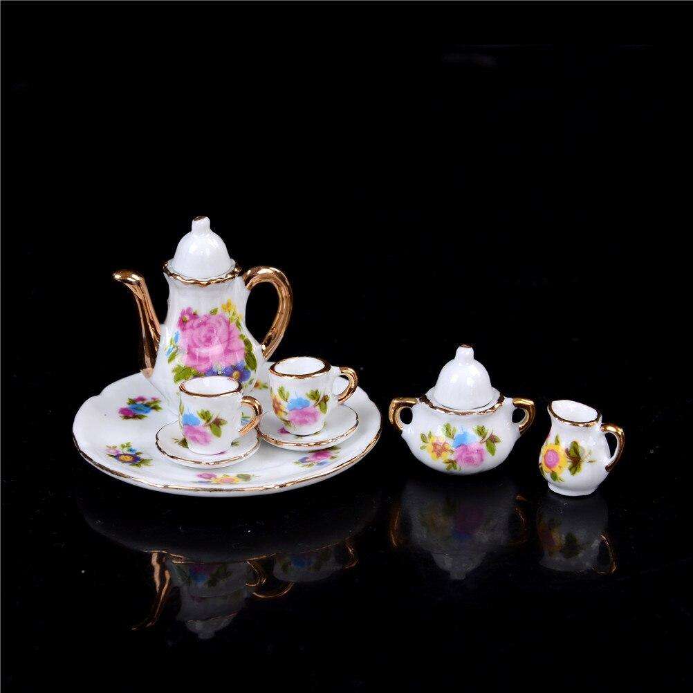 Miniature Tea Set (for Printer's Tray/Dollhouse) Floral Multicoloured with 'Gold'