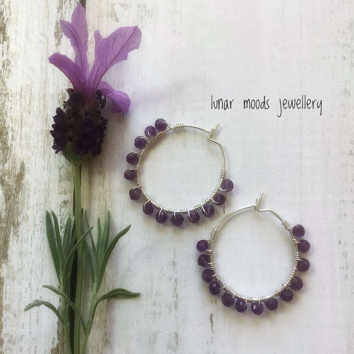 Sterling Silver Amethyst Hoop Earrings