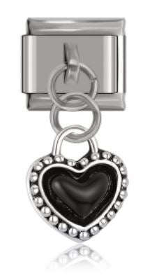 Italian Charm Black Heart Dangle 'Silver' (Fits Nomination Bracelet)