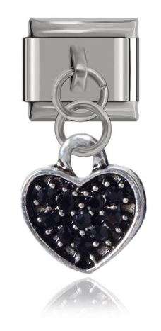 Italian Charm Dangle Rhinestone Heart Black (Fits Nomination Bracelet)