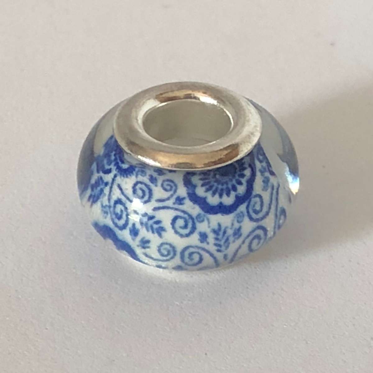 Bead Fitting Pandora Murano-Type Clear White & Blue Delft Design