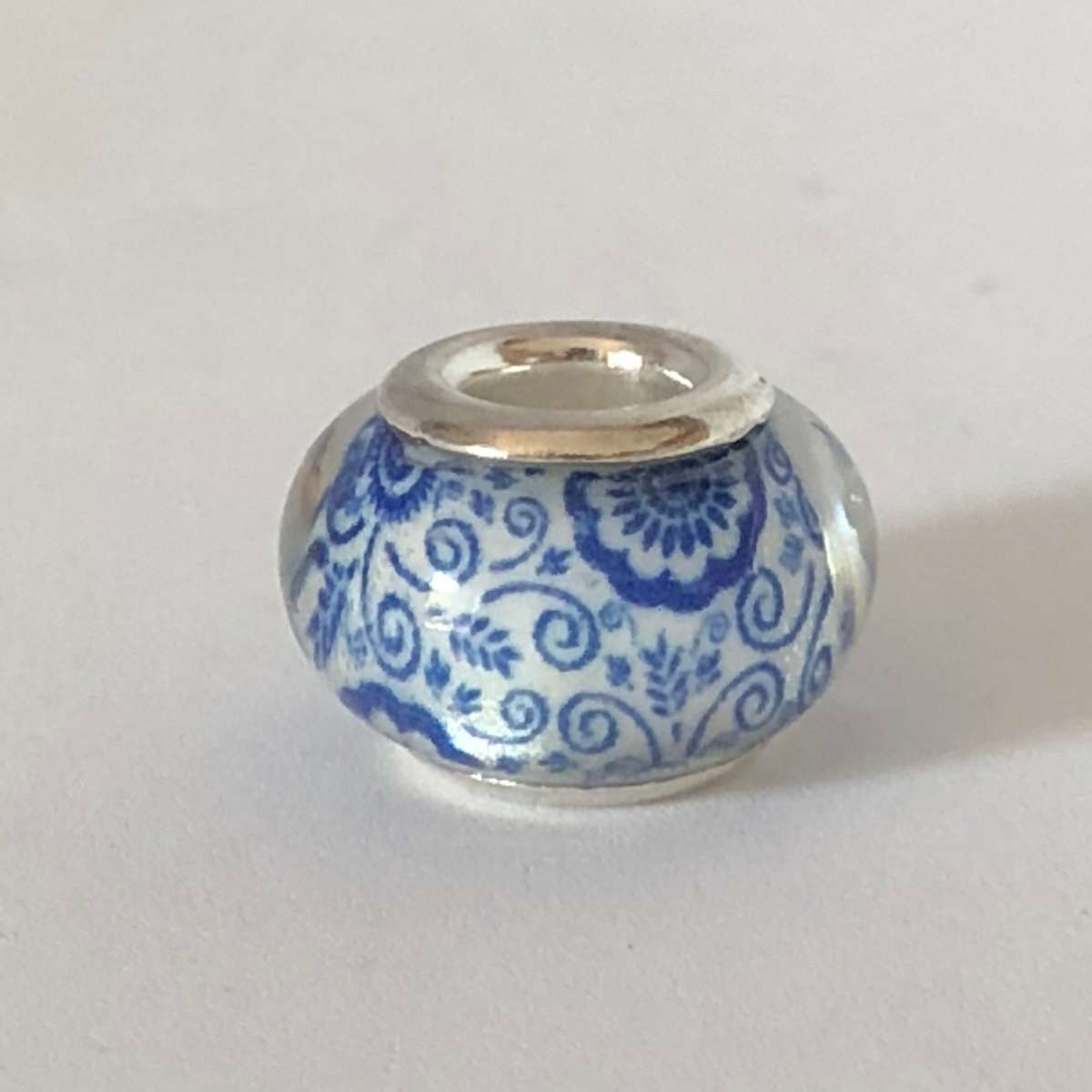 Bead Fitting Pandora Murano-Type Clear White & Blue Delft Design