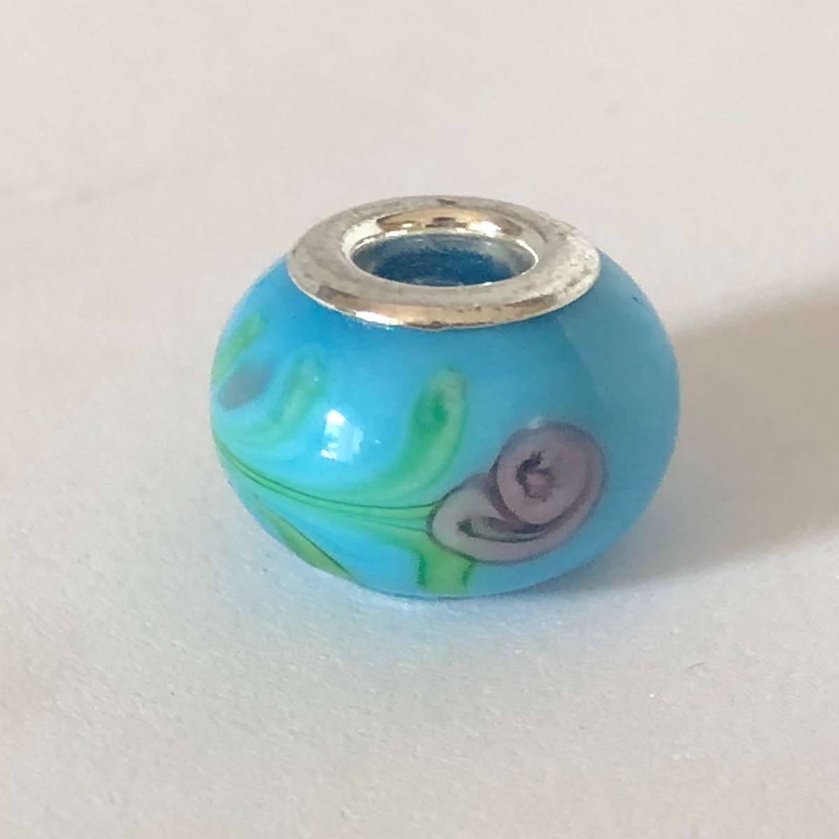 Bead Fitting Pandora Murano-Type Blue Pink/Green Flower