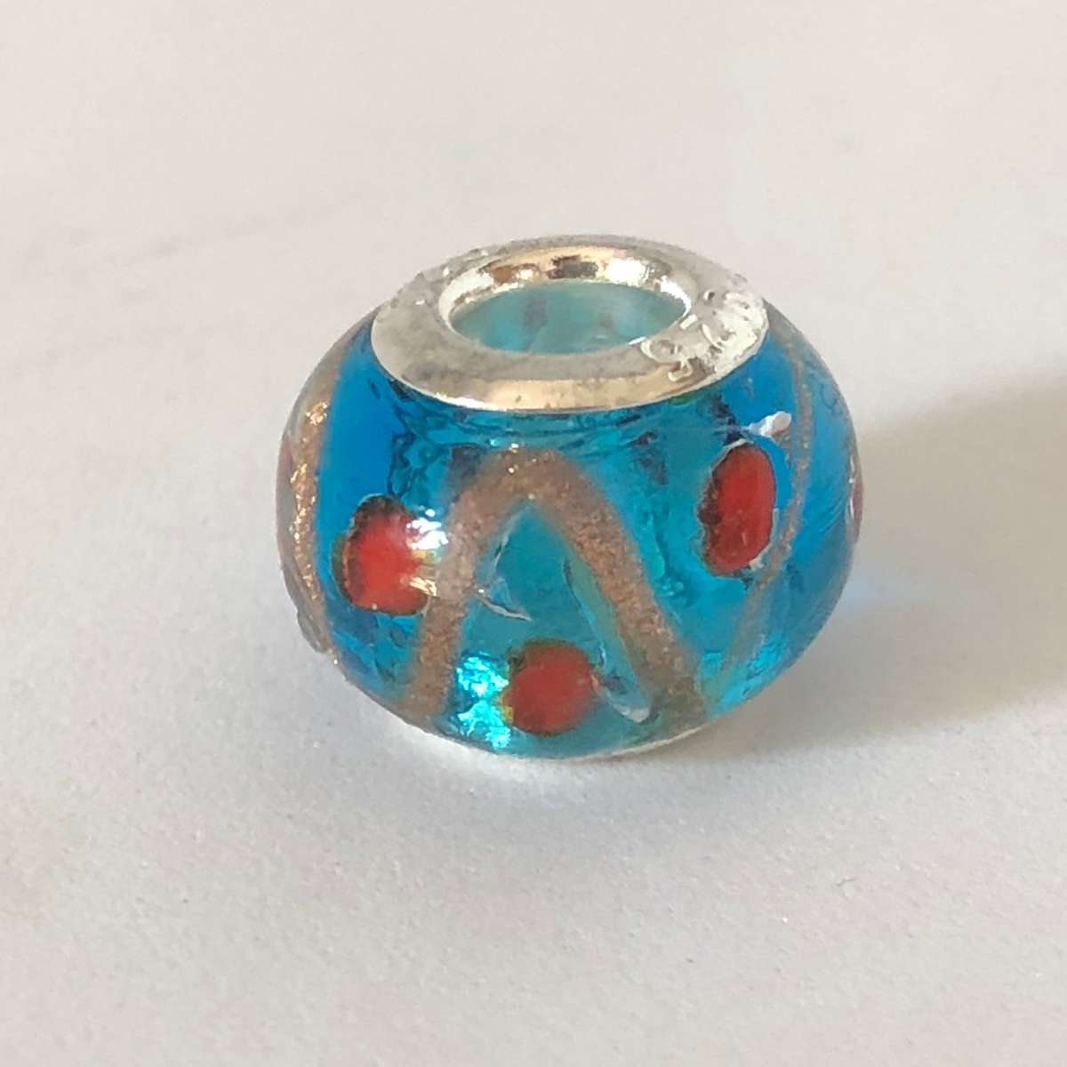 Bead Fitting Pandora Murano-Type Blue, Bronze & Red