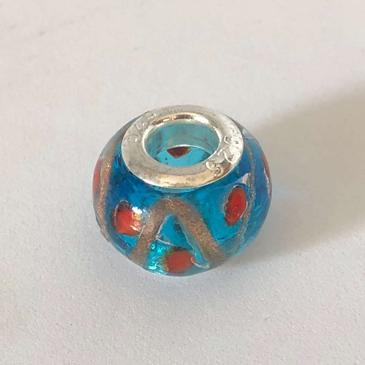 Bead Fitting Pandora Murano-Type Blue, Bronze & Red