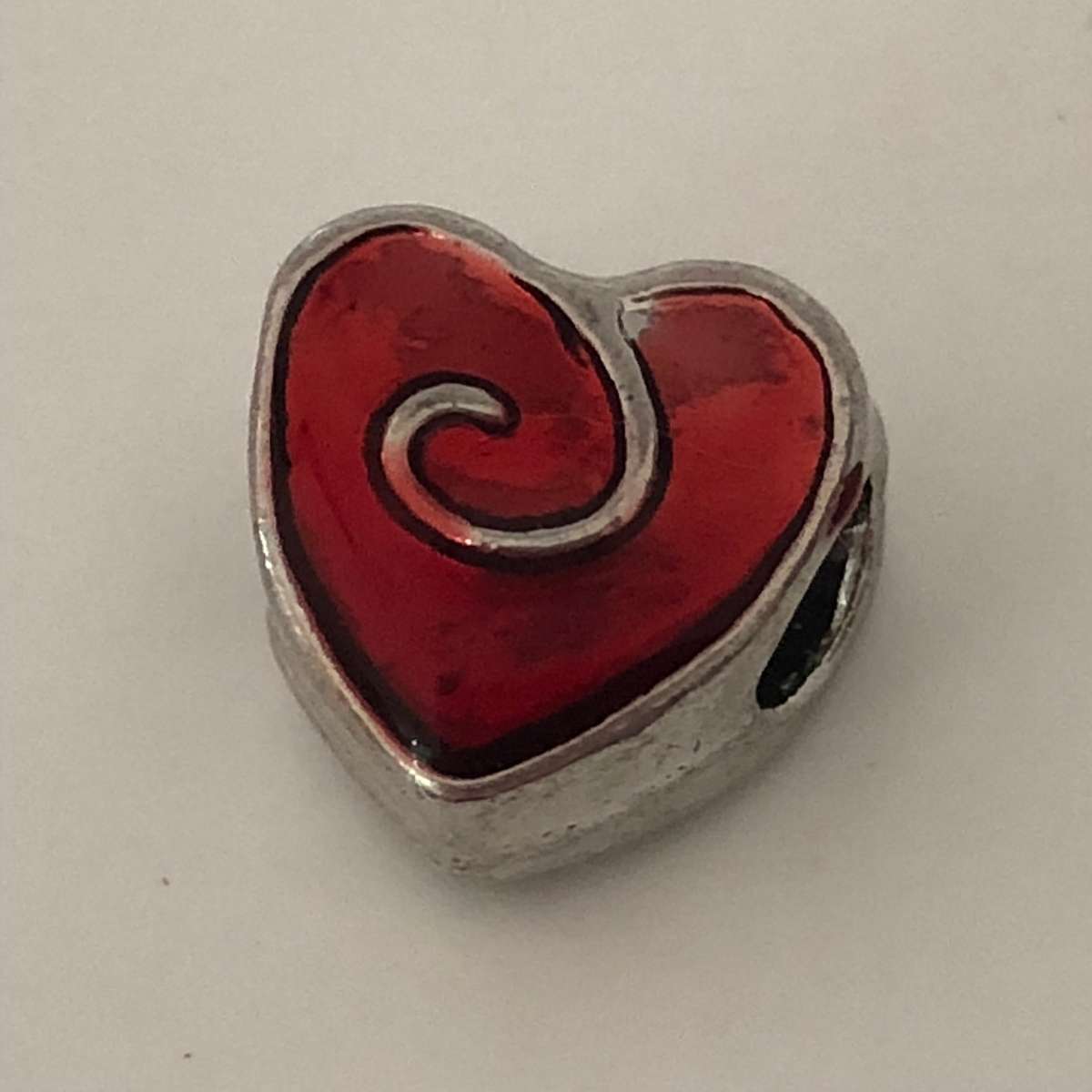 Bead Fitting Pandora 'Silver', Heart (Red), Enamel, 'Silver', Spacer