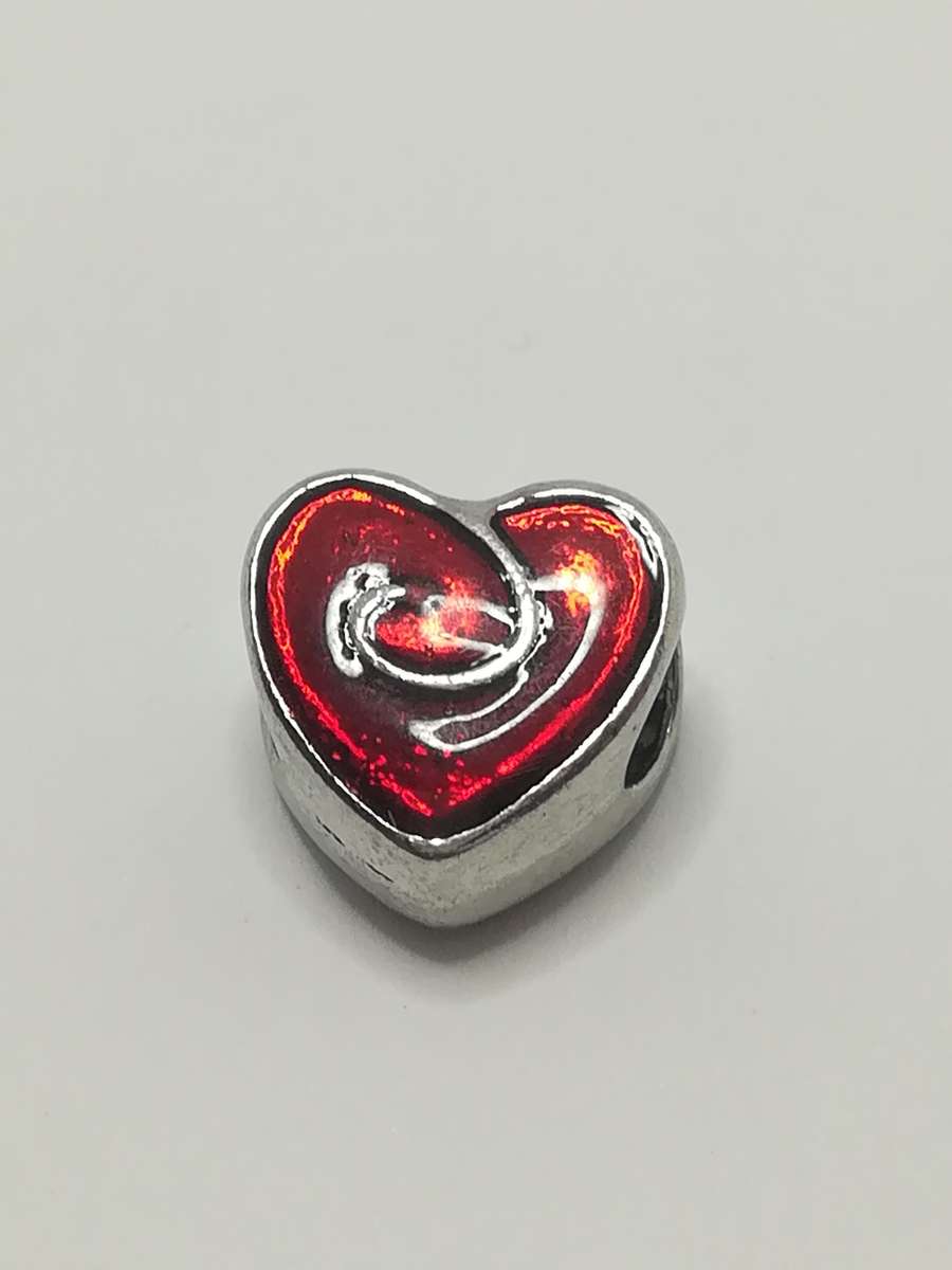 Bead Fitting Pandora 'Silver', Heart (Red), Enamel, 'Silver', Spacer