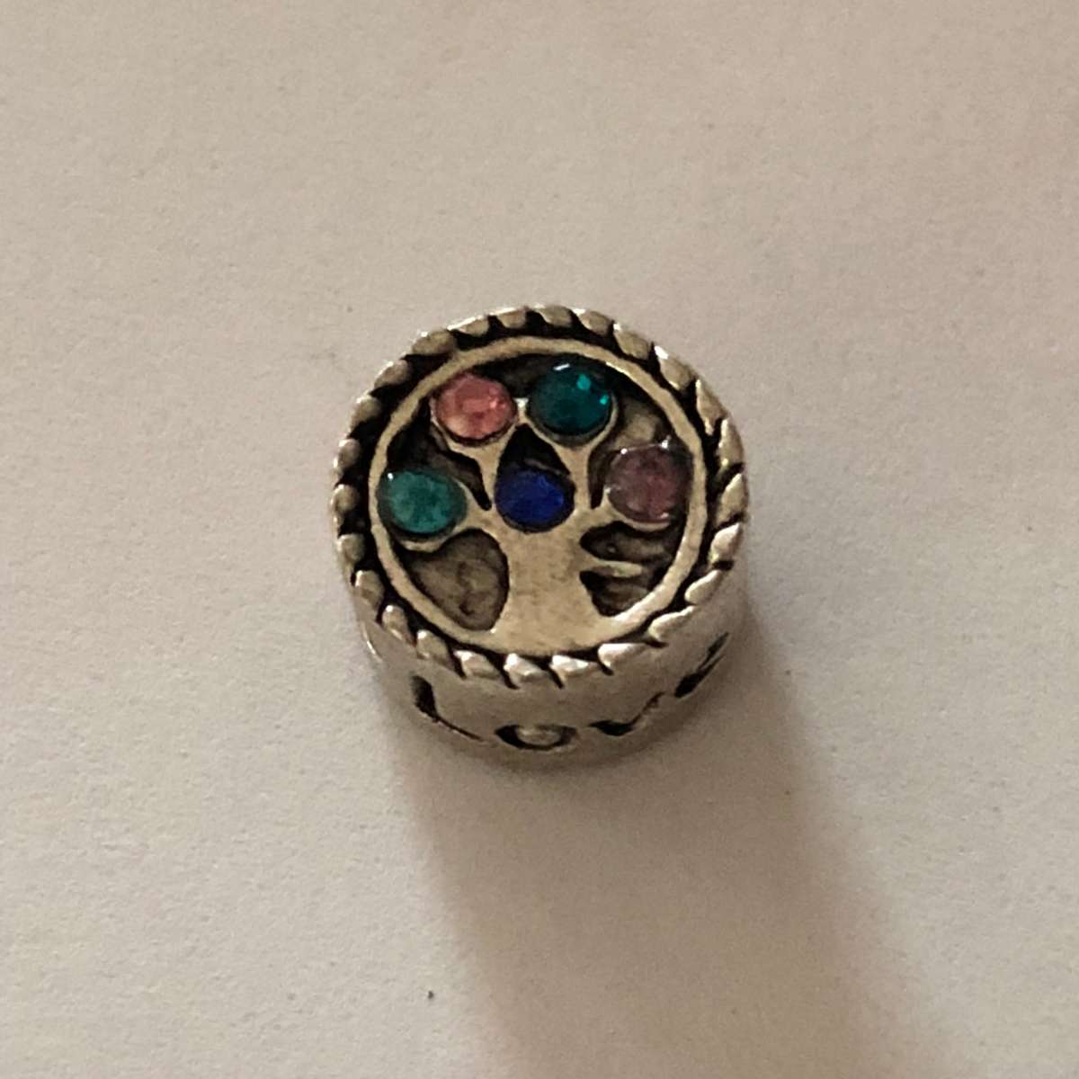 Bead Fitting Pandora 'Silver', Multicoloured Gemstone Drum, 'Family', 'Love'