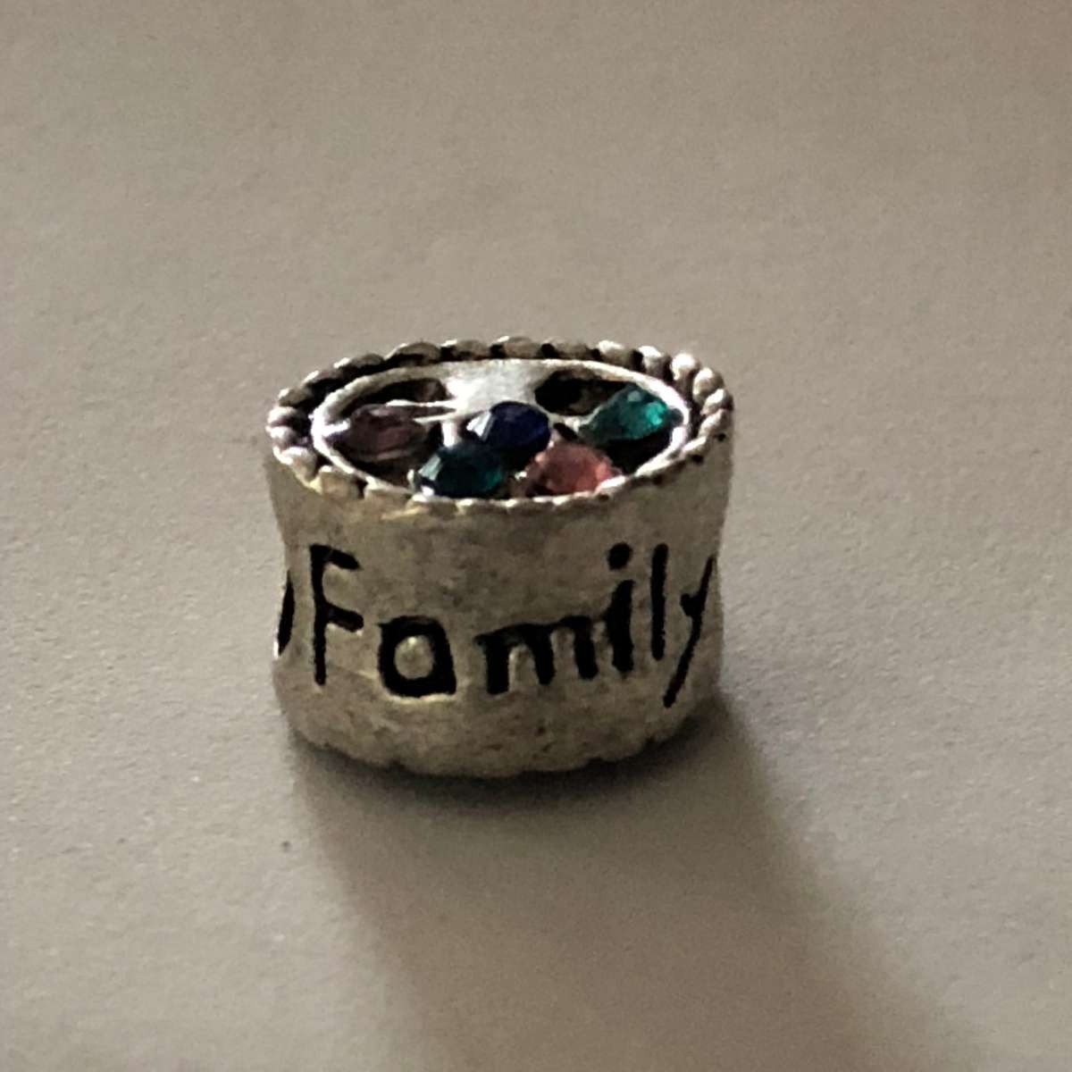 Bead Fitting Pandora 'Silver', Multicoloured Gemstone Drum, 'Family', 'Love'