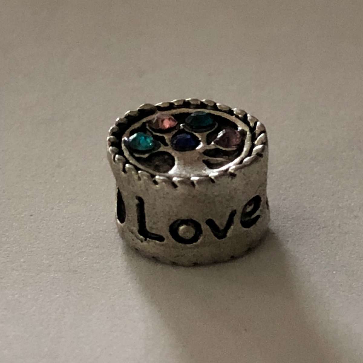 Bead Fitting Pandora 'Silver', Multicoloured Gemstone Drum, 'Family', 'Love'