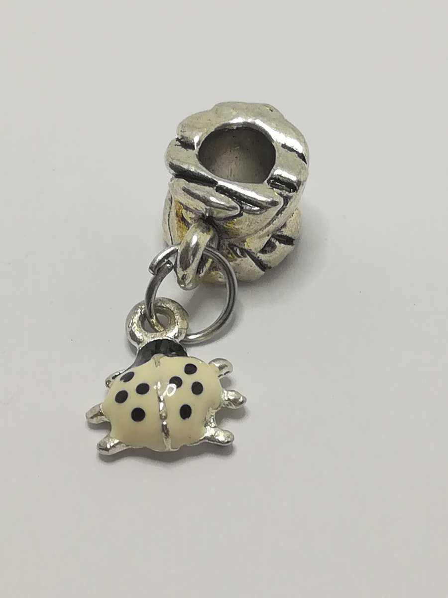 Bead Fitting Pandora White Enamel & 'Silver' Ladybird Dangle