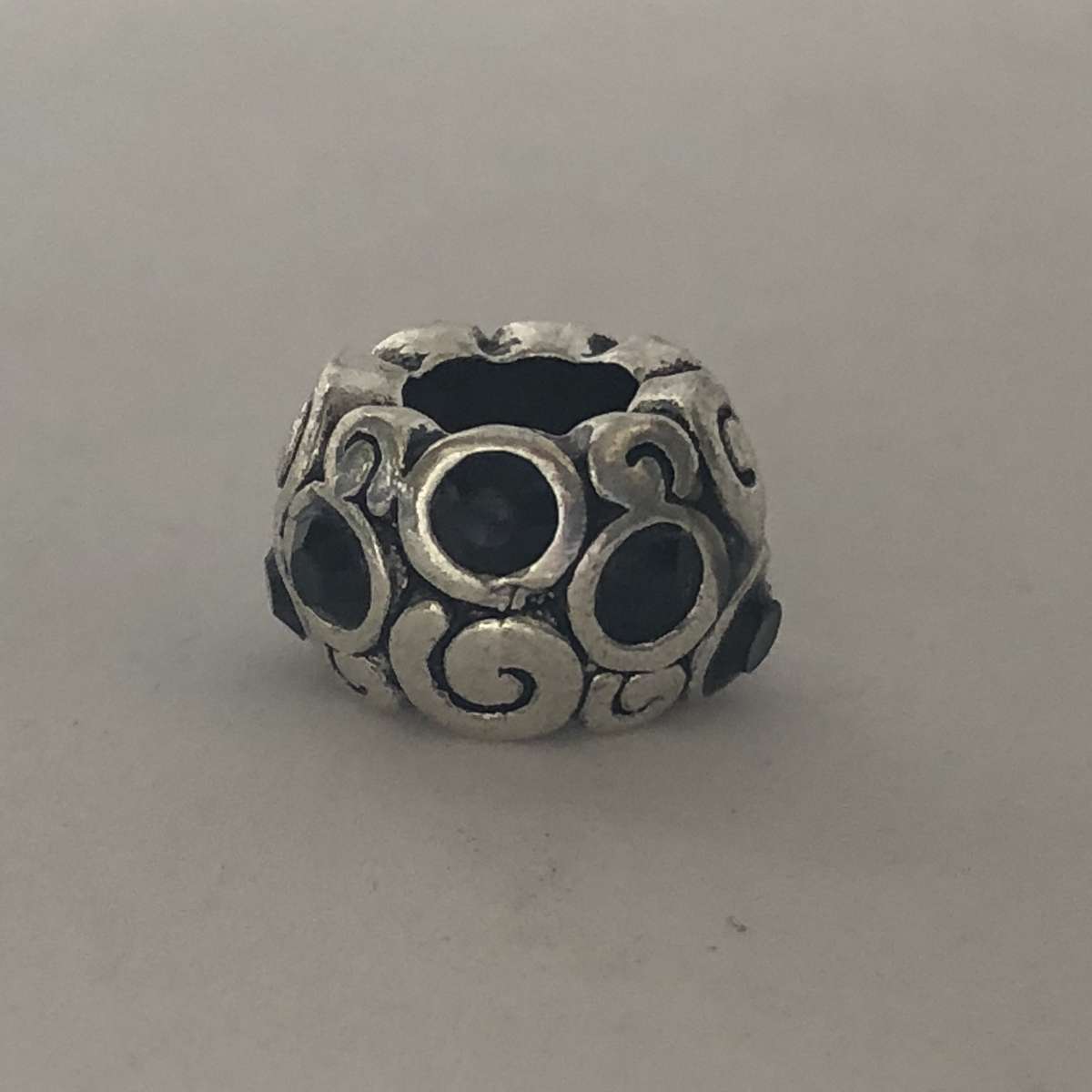 Bead Fitting Pandora Black Diamante Gemstones & 'Silver' Swirl
