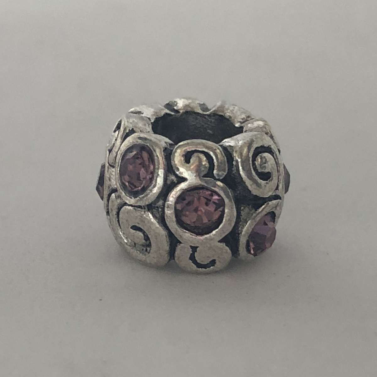 Bead Fitting Pandora Pink Diamante Gemstones & 'Silver' Swirl