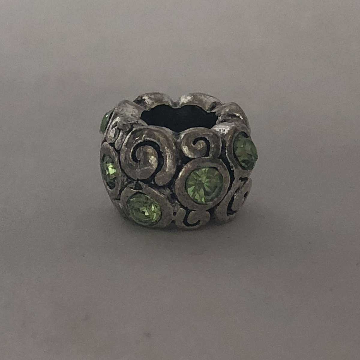 Bead Fitting Pandora Light Green Diamante Gemstones & 'Silver' Swirl