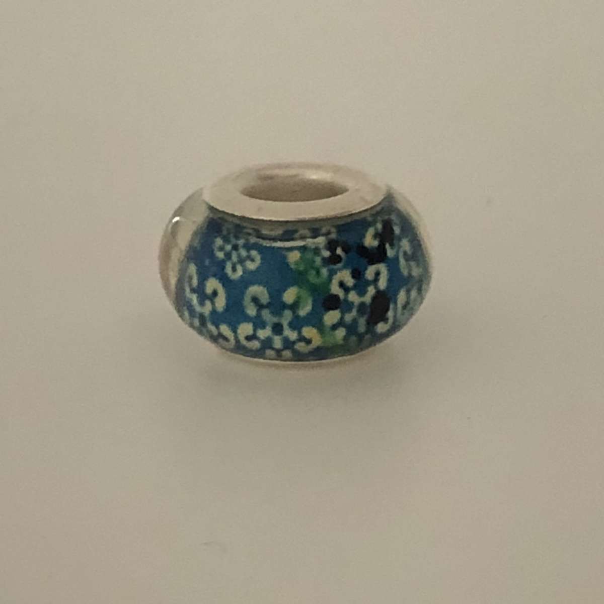 Bead Fitting Pandora Murano-Type Clear Blue & Flowers