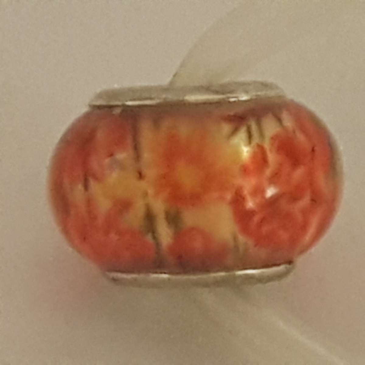 Bead Fitting Pandora Murano-Type Orange & Yellow Flower Design