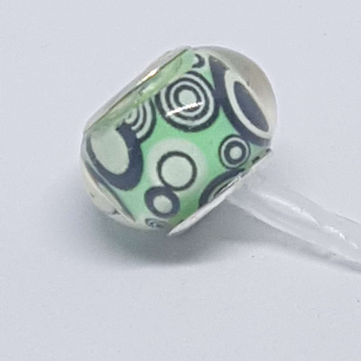Bead Fitting Pandora Murano-Type Green & Black Abstract Swirls