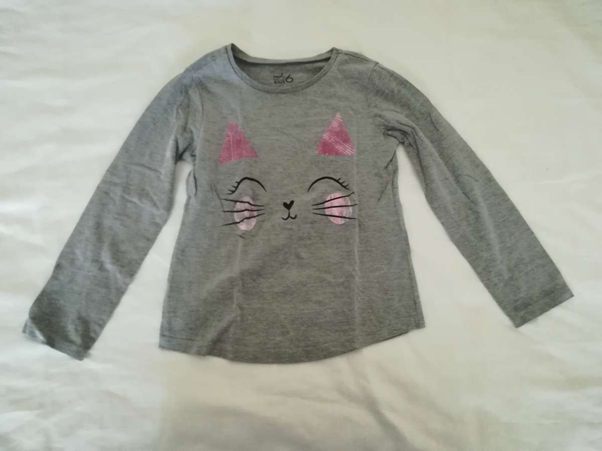 Shirt Grey with Cat Long-Sleeved (Girl)