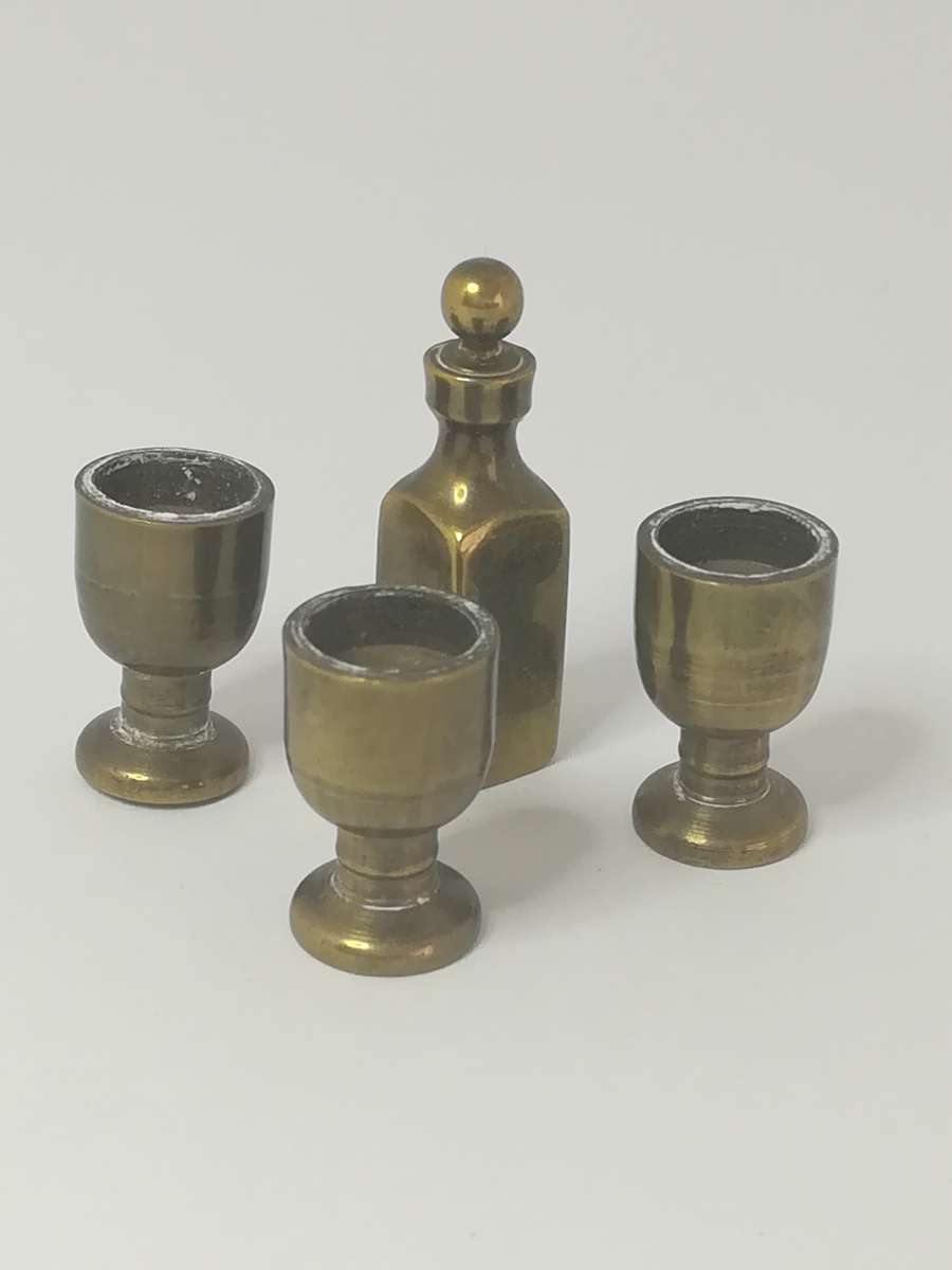 Miniature Wine Bottle and Wine Glass Brass (Miniature, suitable for printer's tray)
