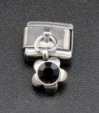 Italian Charm Dangle Black Gem Flower Fits Nomination Bracelet