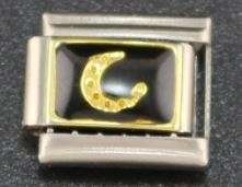 Italian Charm Moon 'Gold' on Black Enamel Fits Nomination Bracelet