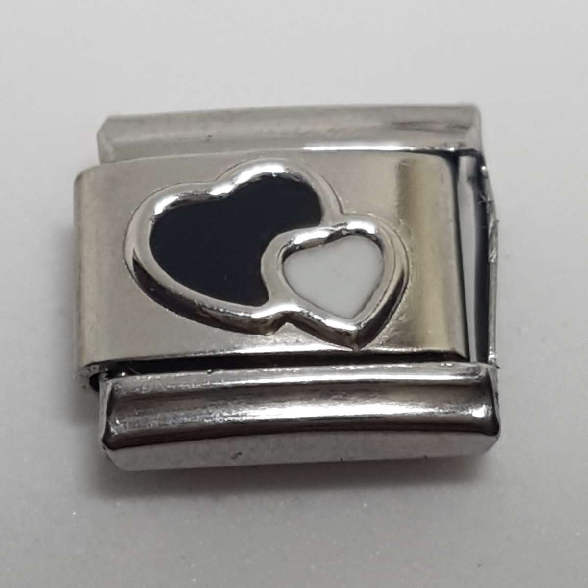 Italian Charm Heart Pair Black & White Enamel (Fits Nomination Bracelet)
